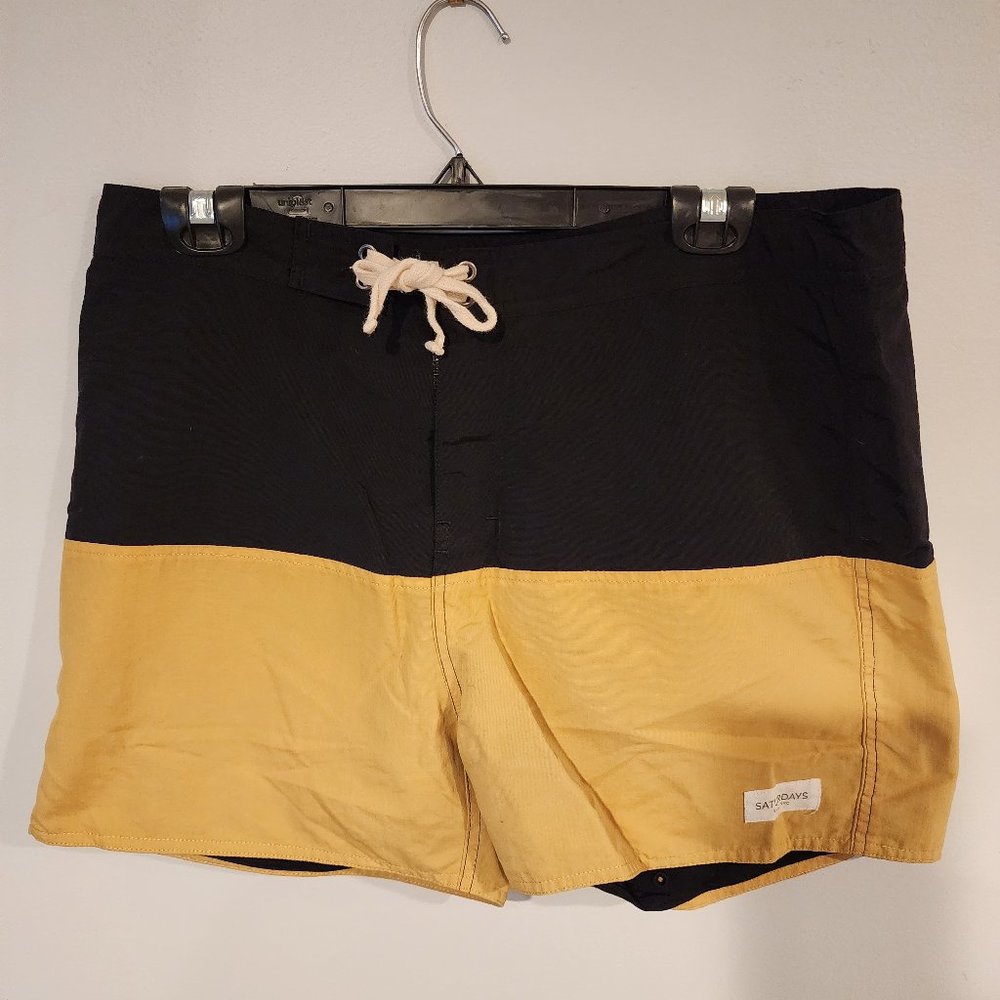 Saturdays NYC - Men's Ennis Board Shorts in Black Yellow Size 33